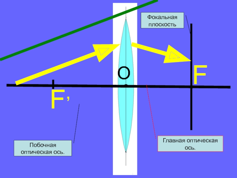 Оптическая ось. Фокальная плоскость и побочные оптические оси. Главная оптическая ось и побочная оптическая ось. Оптическая ось Квант 2ат. Побочная оптическая ось линзы это.