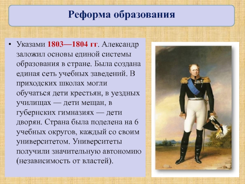 Определите значение реформ в правление александра i разработка проектов преобразований