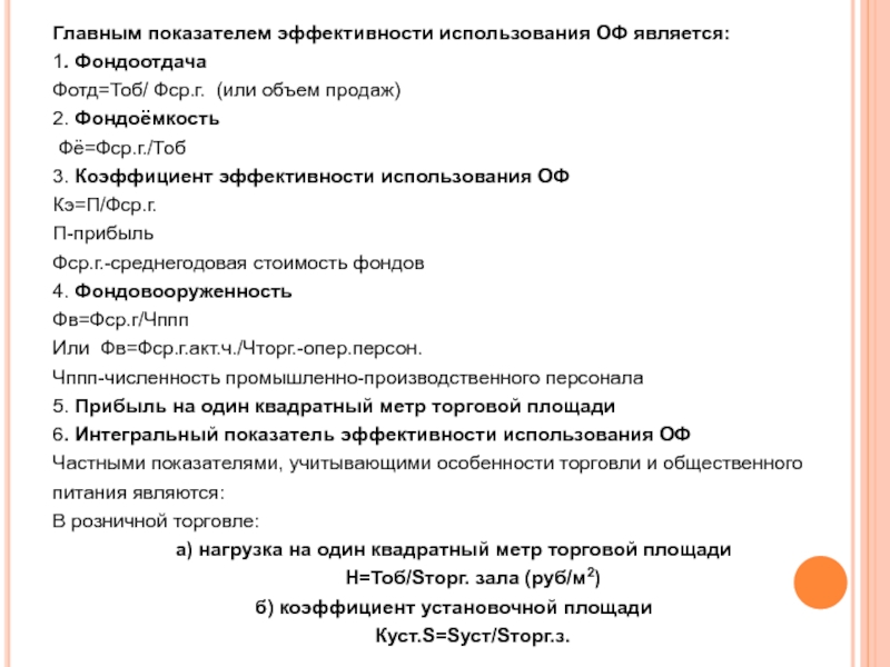 Эффективность использования площади торгового зала