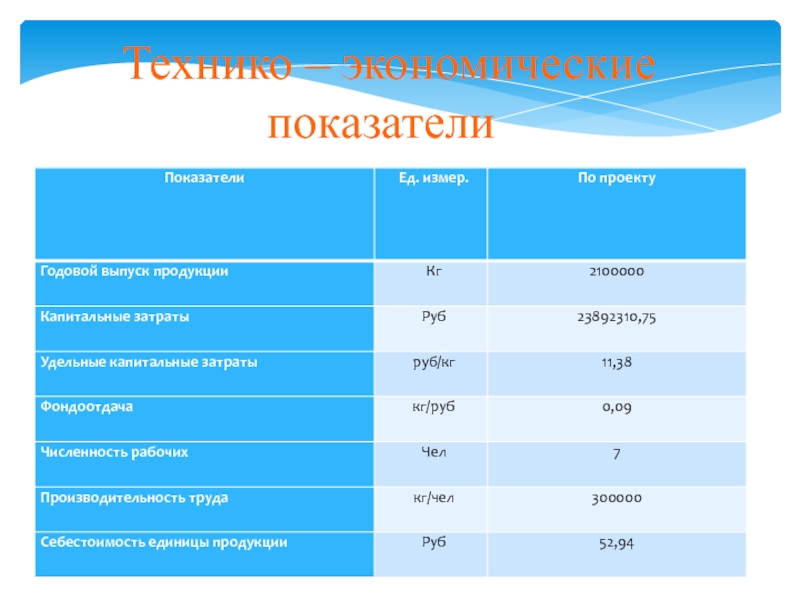 Экономические показатели проекта пример