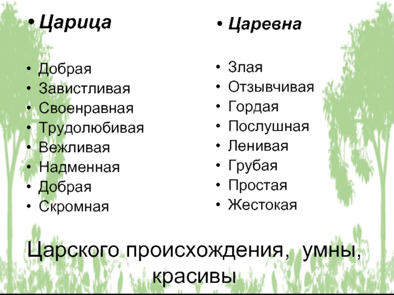 Сравнительная характеристика мертвая царевна. Сравнение царицы и царевны в сказке о мертвой царевне. Сравнительная характеристика царевны и царицы о мертвой. Характеристика царевны и царицы. Сравнение характеристик царевны и царицы из сказки.