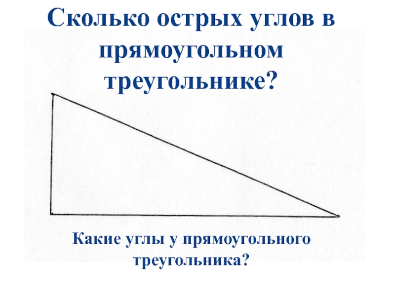 Сколько острых углов в прямоугольном треугольнике?Какие углы у прямоугольного треугольника?