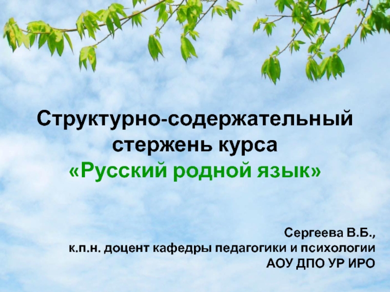 Презентация Структурно-содержательный стержень курса Русский родной язык