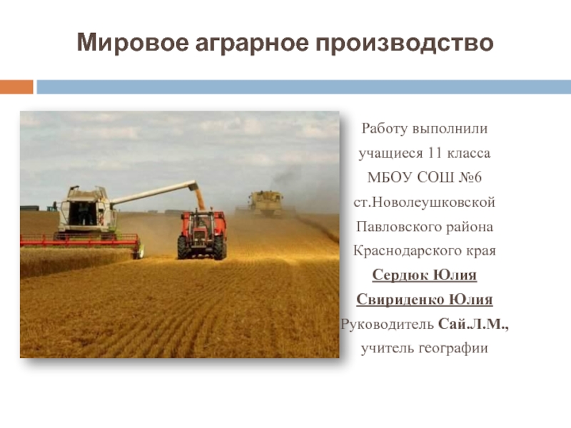Презентация Мировое аграрное производство (11 класс)