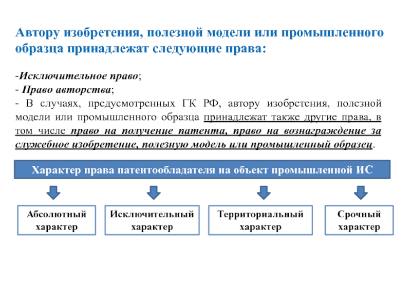 Права авторов изобретения полезной модели промышленного образца и патентообладателей