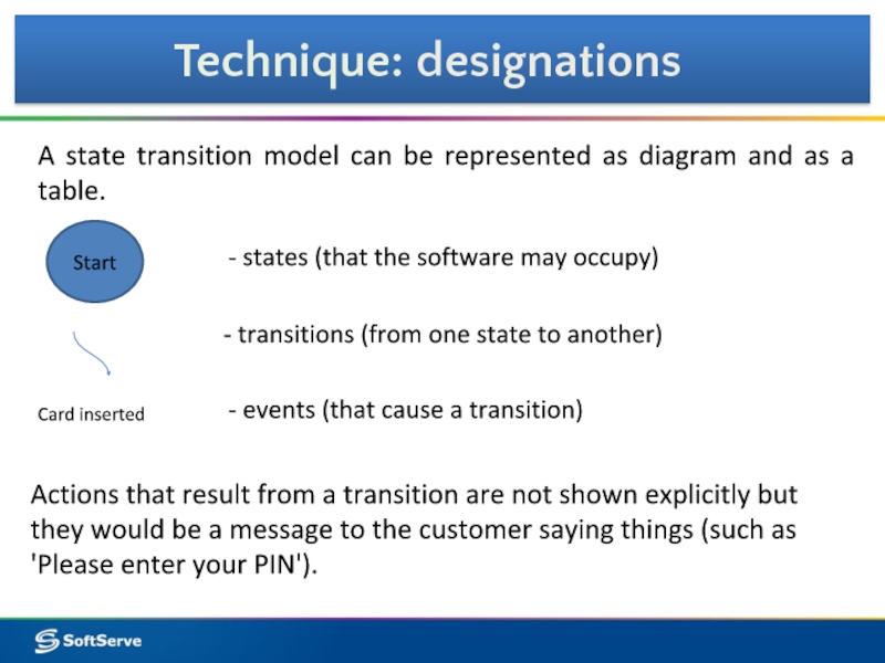 StartCard inserted - states (that the software may occupy) - transitions (from one state to another) -