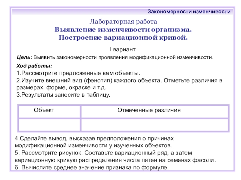 Закономерности изменчивости презентация