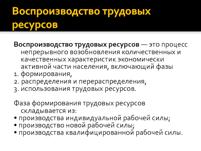 Воспроизводство. Воспроизводство трудовых ресурсов. Стадии воспроизводства трудовых ресурсов. Воспроизводство трудового потенциала. Типы воспроизводства трудовых ресурсов.