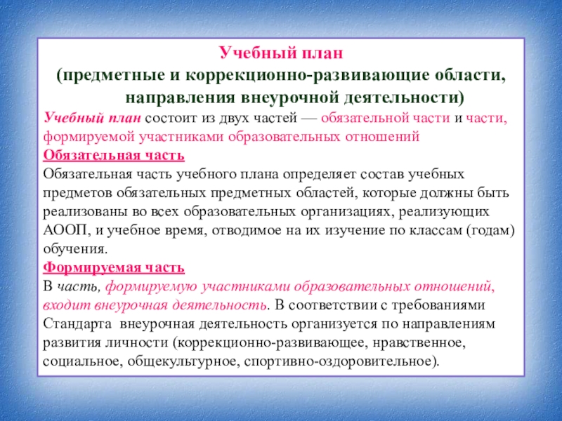 Часть формируемая участниками образовательных отношений в учебном плане