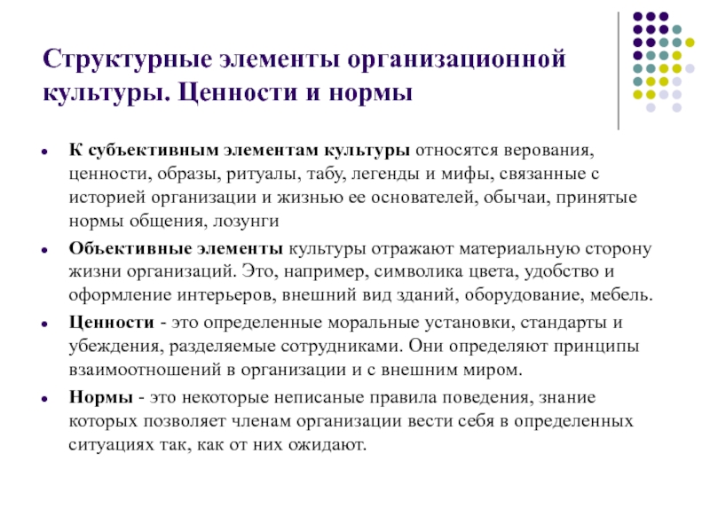 Понятия норма ценность. Структурные компоненты организационной культуры. Базовые ценности организационной культуры. Ценности и нормы организационной культуры. Элементы организационной культуры.