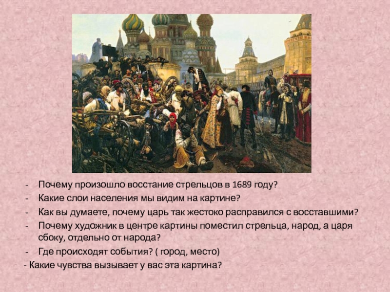 Суриков продал картину николаю 2 какой год. Восстание Стрельцов 1689. Причины Восстания Стрельцов 1689. Что произошло в 1689. Почему так происходит.