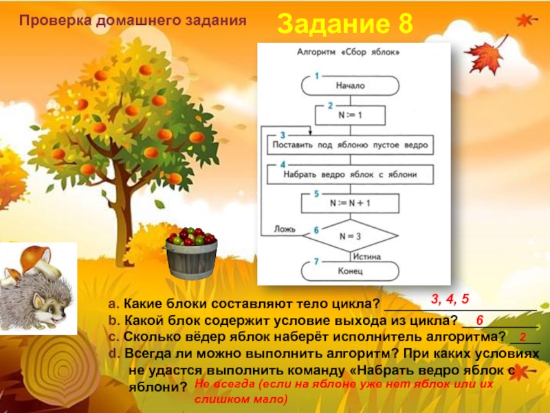 Проверка домашнего заданияa. Какие блоки составляют тело цикла? ____________________ b. Какой блок содержит условие выхода из цикла?