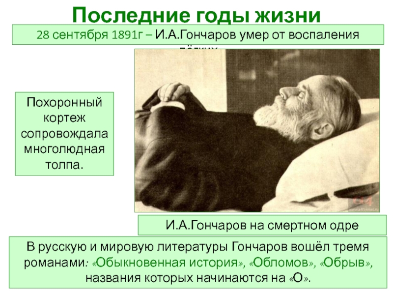 Последние годы. Гончаров Иван Александрович последние годы жизни. Смерть Гончарова. Гончаров на смертном одре. Иван Александрович Гончаров периоды творчества.