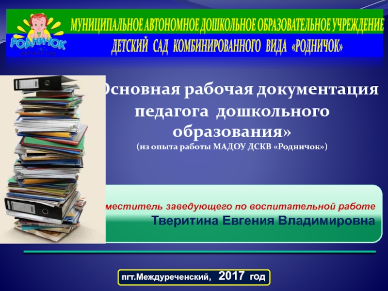 Презентация Рабочая документация педагога ДОУ