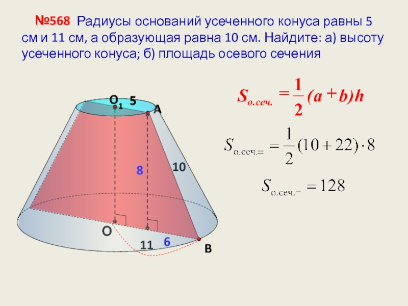 Высота 4 5 см. Радиус оснований усеченногой кону. Площадь сечения усеченного конуса. Усечённый конус осевое сечение. Площадь сечения усечённого конуса.