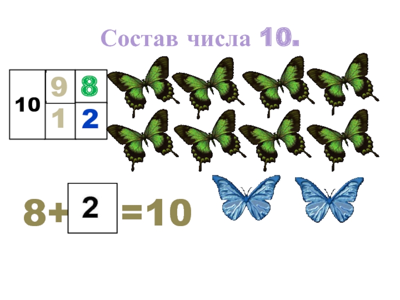 Бабочек какое число. Состав числа. Состав 10. Состав числа 2. Состав числа 10 презентация.