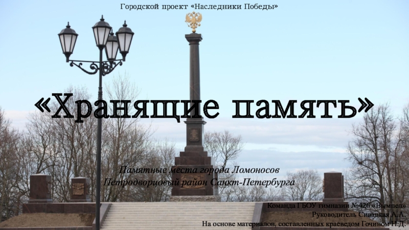 Презентация Городскойпроект Наследники Победы
Хранящие память
Памятные места города