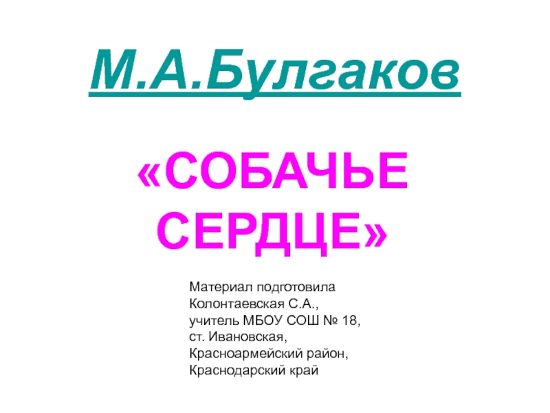 Презентация по литературе на серию уроков по произведению М. А. Булгакова  