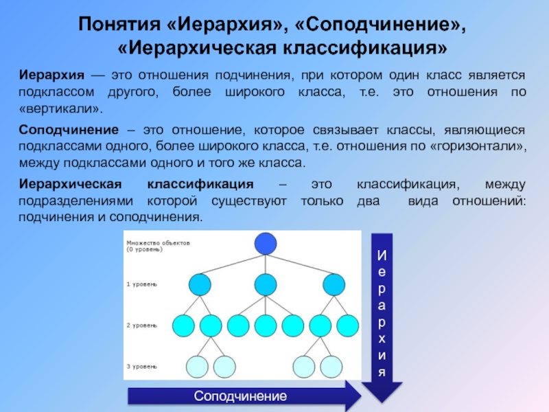 Система соподчинения. Иерархия понятий. Иерархия соподчинения. Иерархические отношения. Иерархическая соподчиненность.