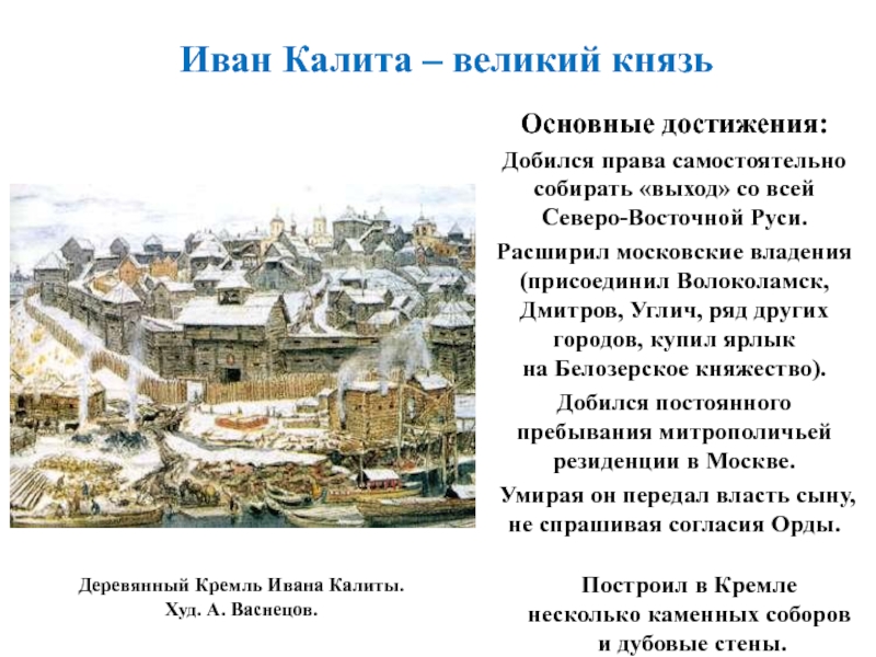 Используя картину московский кремль при иване калите дайте краткое описание