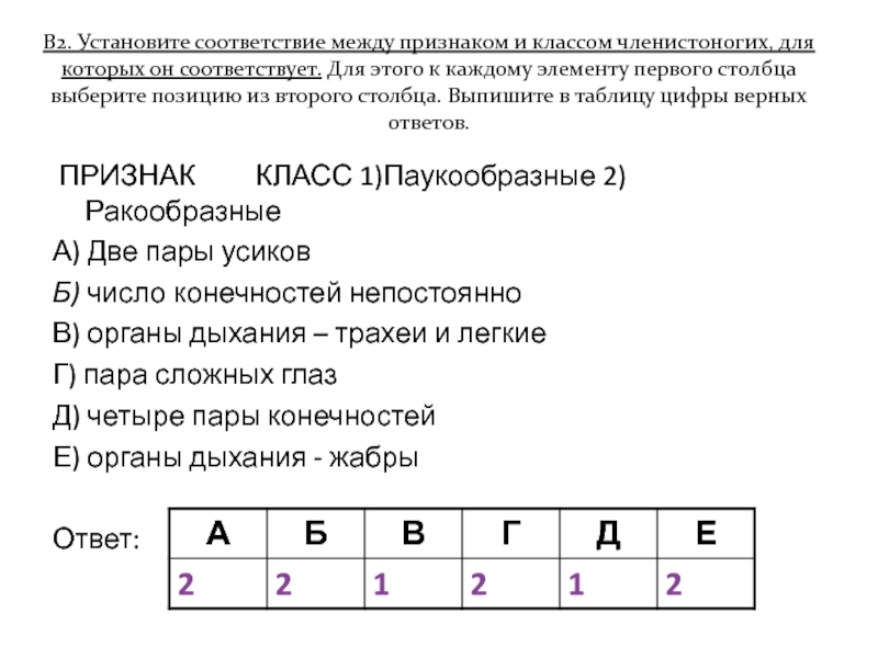 Установите соответствие между признаками и названием семейства. Установите соответствие между  признаком и классом. Установите соответствие между признаками и типами. Установите соответствие между признаками п. Членистоногие признаки ОГЭ.