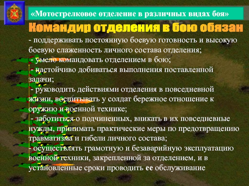 Командир отделения. Мотострелковое отделение в бою. Командир отделения мотострелкового взвода. Командир отделения в бою обязан.