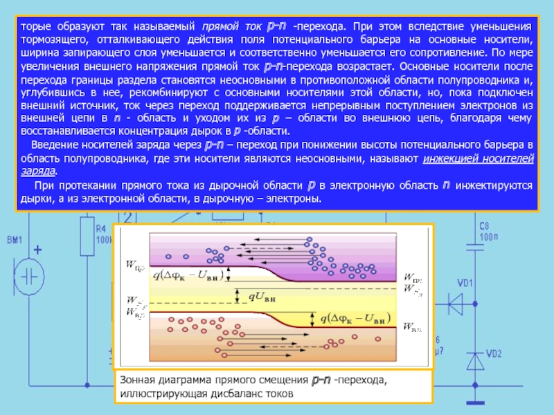 Прямой ток. Инжекция носителей заряда. Ширина p-n перехода определяется. Прямой ток p-n перехода образован. Ширина потенциального барьера p-n перехода.