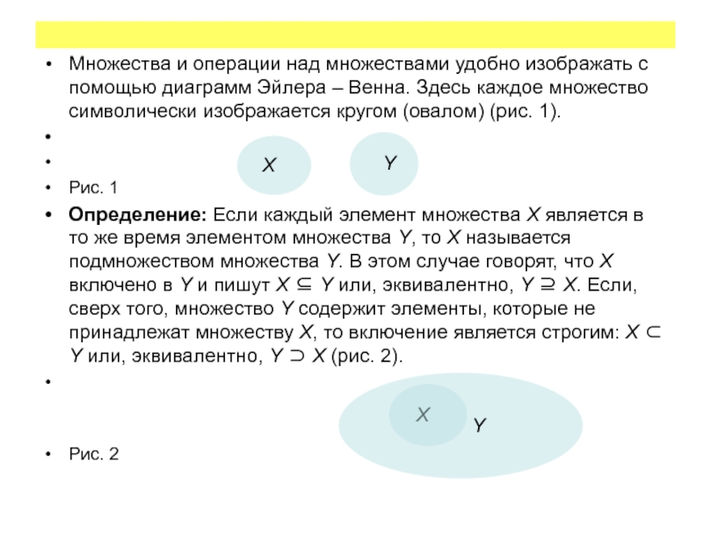 Операции над множествами включение. Операция включения множеств.