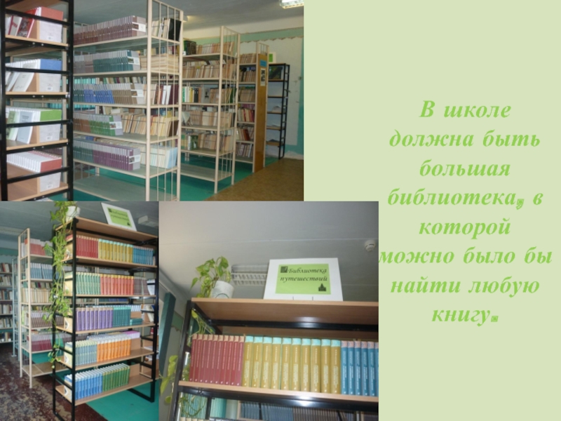 В школе должна быть большая библиотека, в которой можно было бы найти любую книгу.