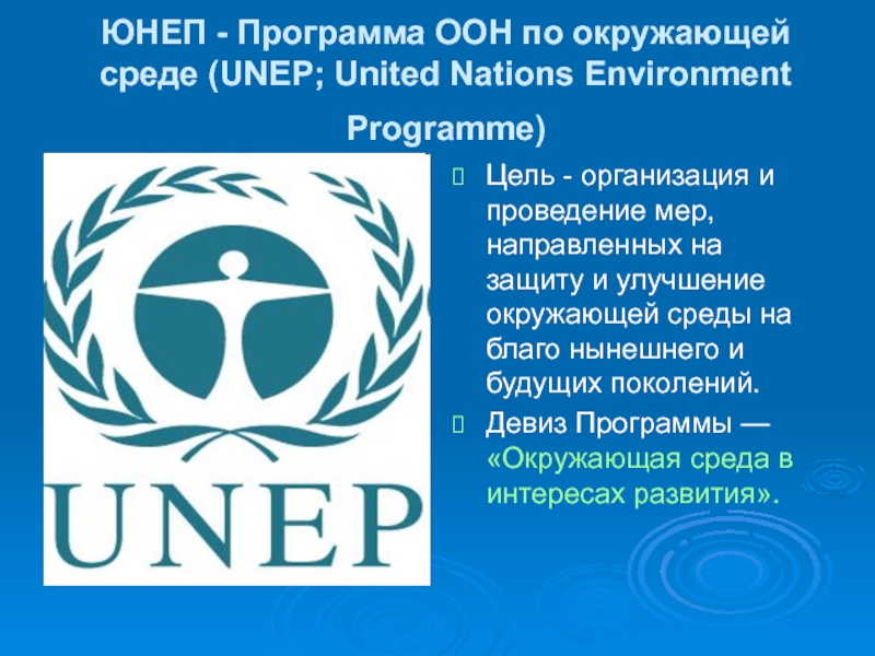 Международная организация основанная. Программа ООН ЮНЕП. Организация ООН по охране окружающей среды (ЮНЕП). Программа организации Объединенных наций по окружающей среде. ЮНЕП цели.