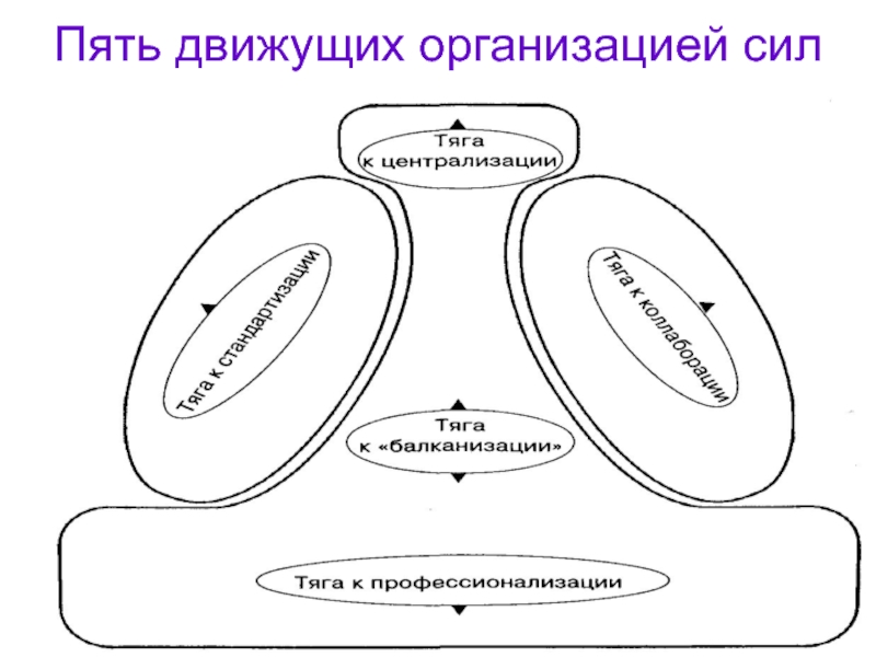 Пять организация. Концепция движущих сил организациисхем. Движущие силы организационной психологии. Схема движущего состава.