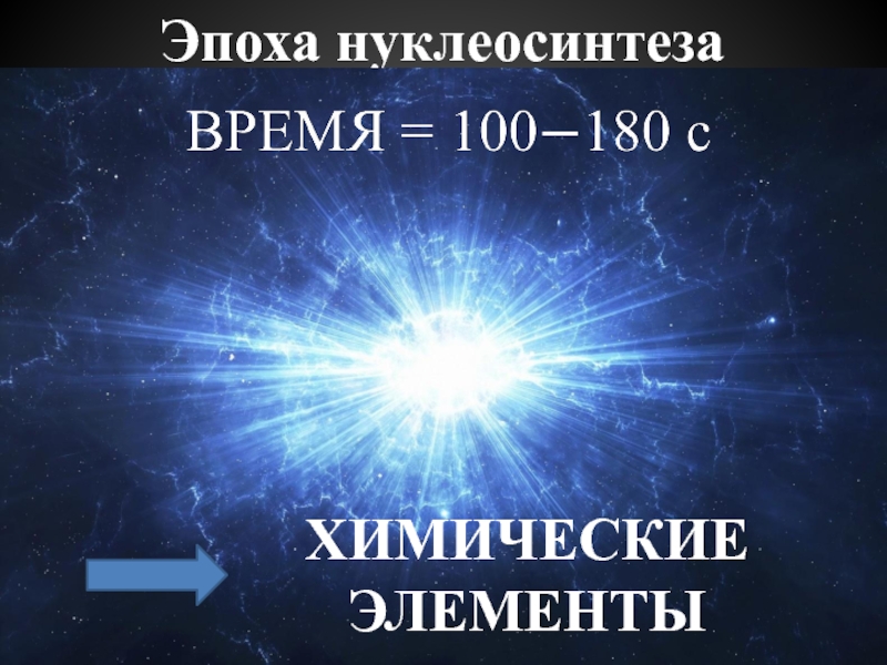 Нуклеосинтез. Эпоха нуклеосинтеза. Нуклеосинтез во Вселенной. Эволюция Вселенной. Эпоха первичного нуклеосинтеза завершается к моменту.