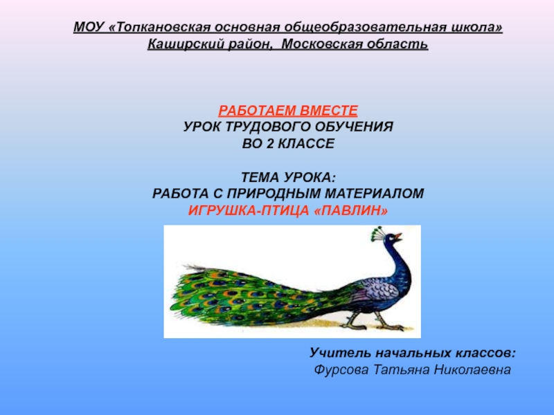 Презентация Игрушка-птица Павлин 2 класс