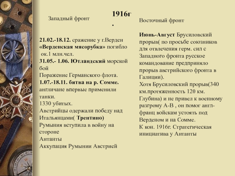 События на фронтах 1916. Первая мировая война 1916 Западный и Восточный фронт. Восточный фронт 1916 Брусиловский прорыв. Западный фронт первой мировой войны 1916. Первая мировая война кампания 1916 итоги сражения.