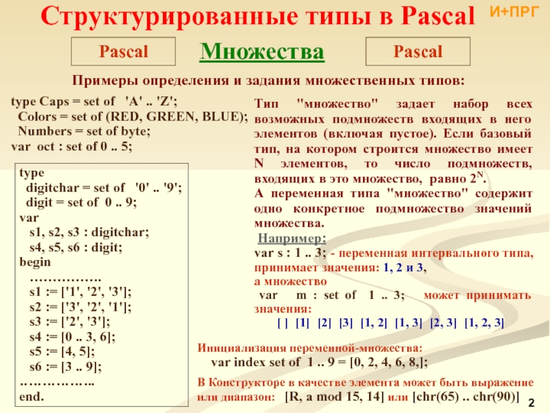 Pascal число с. Операции с множествами Паскаль. Множества чисел в Паскале. Множественный Тип данных в Паскале. Тип множество Паскаль.