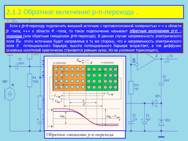 Внешний переход. PN переход прямое и обратное включение. P–N-переход при подключении обратного напряжения. Схема прямого включения PN перехода. При прямом включении p-n- перехода.