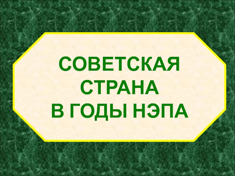 СОВЕТСКАЯ СТРАНА
В ГОДЫ НЭПА