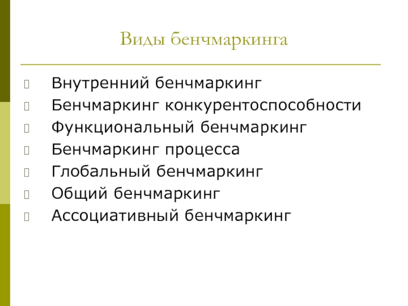 Виды бенчмаркинга. Внутренний бенчмаркинг. Бенчмаркинг конкурентоспособности. Ассоциативный бенчмаркинг.