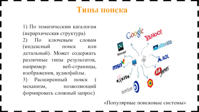 Тематические каталоги поисковых систем. Индексные поисковые системы. Поиск по тематическим каталогам.