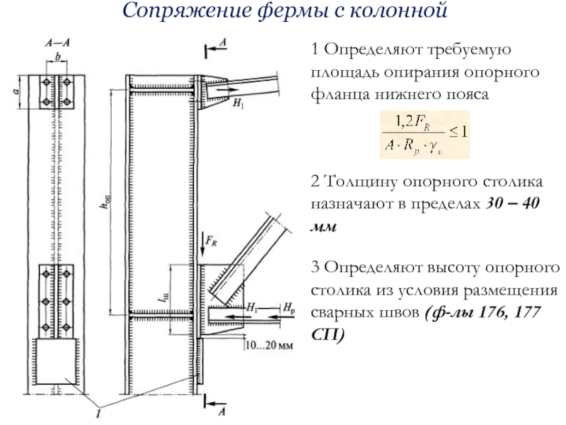 Узел опирания балки на опорный столик