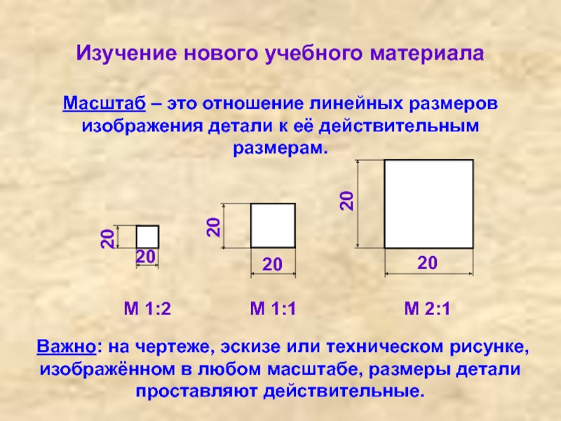 Изображение построенное по действительным размерам считается выполненным в масштабе