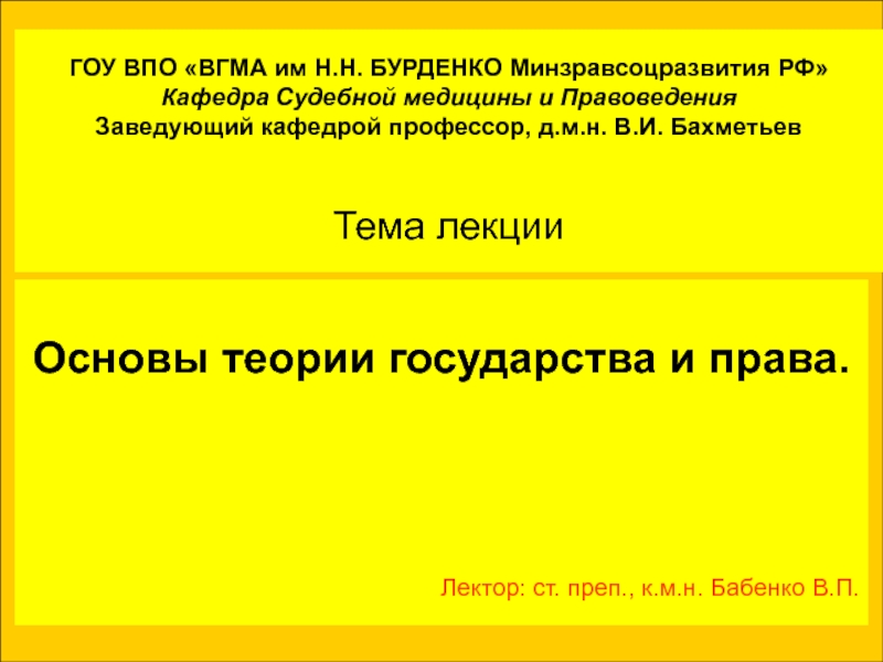 ГОУ ВПО ВГМА им Н.Н. БУРДЕНКО Минзравсоцразвития РФ Кафедра Судебной медицины