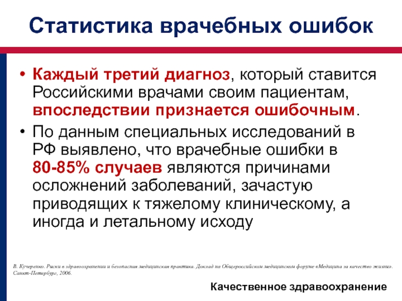 Каждый третий диагноз, который ставится Российскими врачами своим пациентам, впоследствии признается ошибочным.По данным специальных исследований в РФ