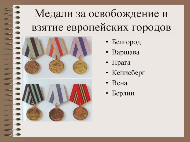 Медали за освобождение и взятие европейских городовБелгородВаршаваПрагаКенисбергВенаБерлин