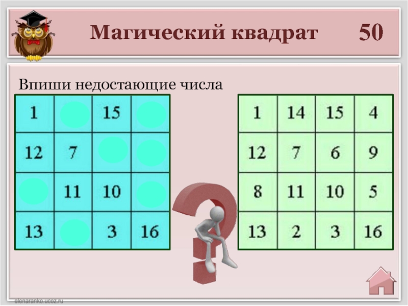 Магический квадрат 4 класс математика с ответами