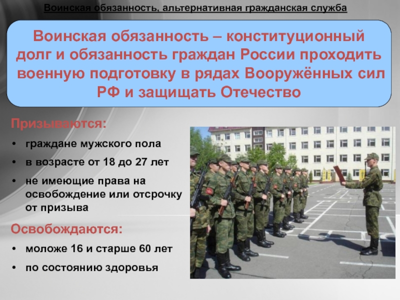 Военная служба по призыву и альтернативная гражданская служба сходство и различия презентация