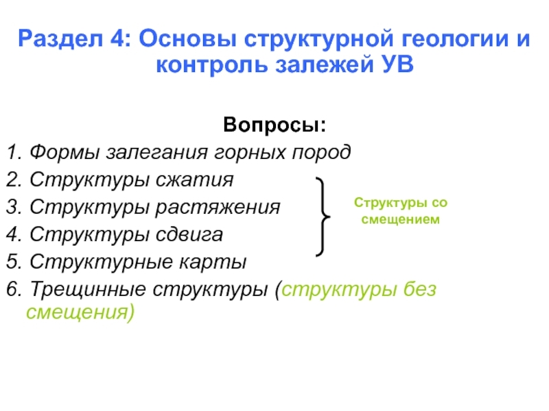 Раздел 4: Основы структурной геологии и контроль залежей УВ
Вопросы:
1. Формы