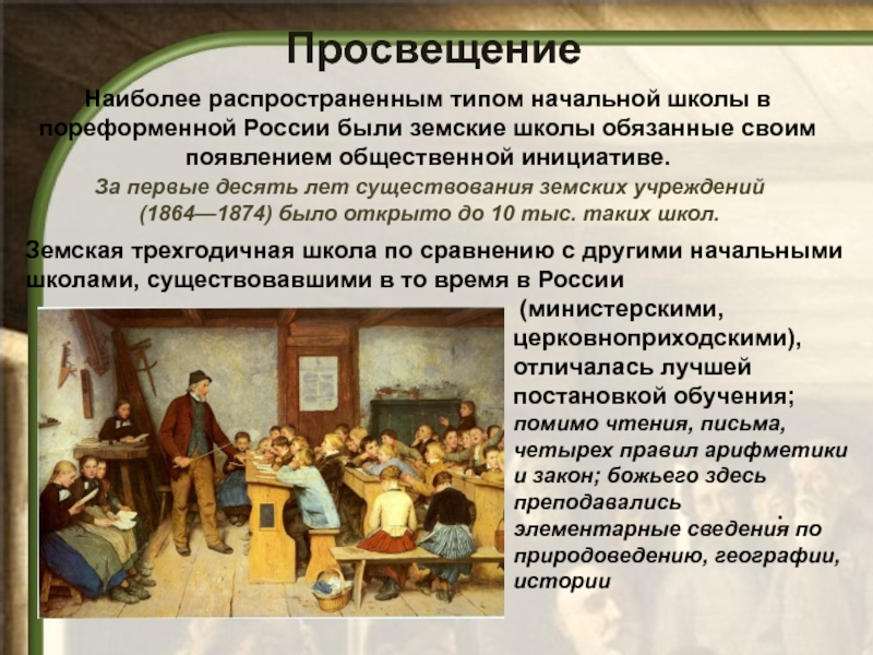 Женское образование в пореформенной россии. Типы начальных школ.