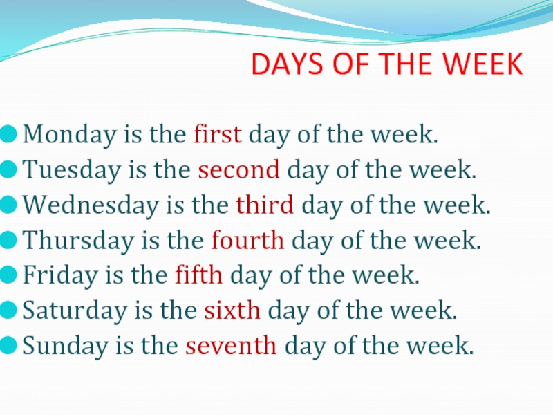 Презентация the days of week