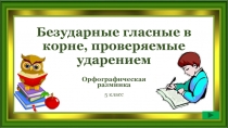 Безударные гласные в корне, проверяемые ударением  Орфографическая разминка  5 класс